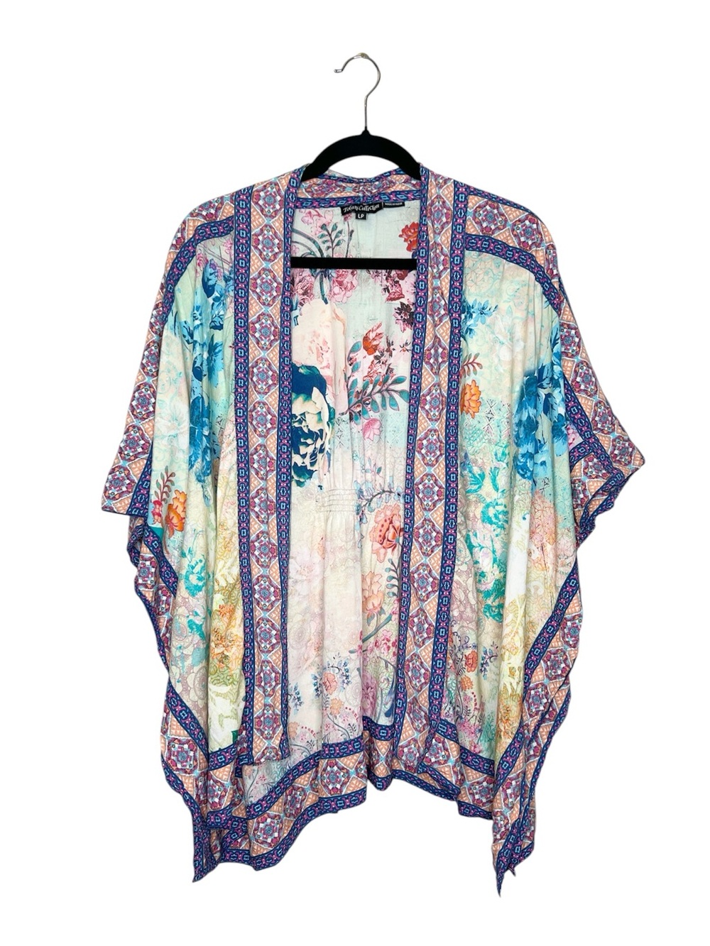 TOLANI Collection Floral Multi Color Kimono Style Light Layer size Large Petite